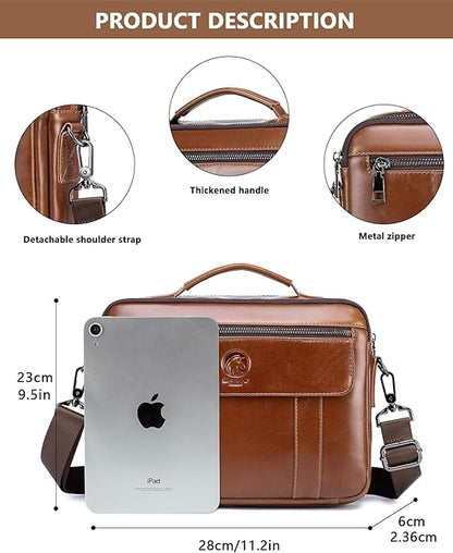 Men's Leather Crossbody Bag - Casual Messenger Shoulder Bag for Commuting, Large Capacity Laptop Briefcase with Multi-Pockets for Office