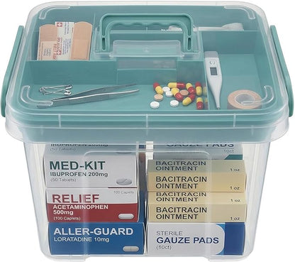 Pulseplay Clear Medicine Organizer Storage Box with Handle Medicine Organizer Box with Removable Tray Multipurpose Medicine Container Chest (Green)