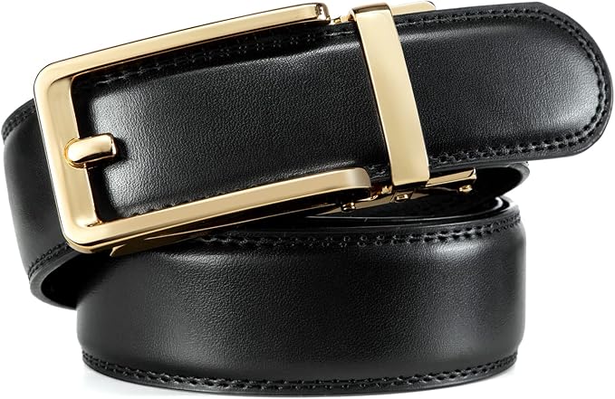 Founders & C Men's Leather Ratchet Comfort Click Belt Dress with Slide Buckle -Adjustable Trim to Fit