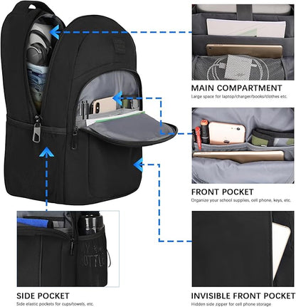LARIPOP Carry On Backpack for Airplane, 15.6 Inch Laptop Backpack with USB Charging Port, Water Resistant Business Travel Backpack, Lightweight College School Bookbag Anti Theft for Men Women, Black | Water-Resistant