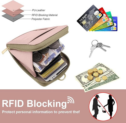 Pink PU Leather Lanyard Wallet with ID Badge Holder with 1 Zip Pocket and 3 Card Slots Keychain for Office School Business