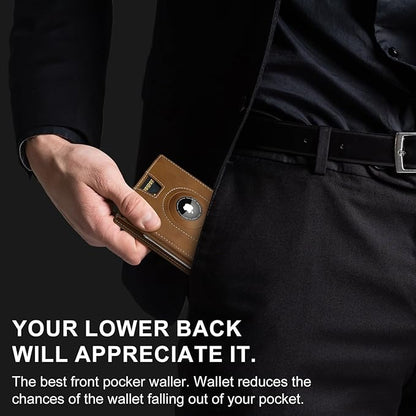 furid Air Tag Wallet Men Slim: Minimalist 2 ID Window RFID Leather Wallets with Airtag Holder - Gifts for Husband Father at Birthday Anniversary