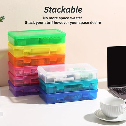 novelinks Plastic Small Storage Bins with Lids for Organizing, Mini Clear Storage Containers and Stackable Storage Box Organizer for Pencil Boxes, Task Boxes, Crayon Boxes (9 Pack Medium -Color)