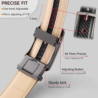 GAEKEAO Ratchet Belts for Men Dress Casual 1 3/12" Adjustable Genuine Leather Slide Buckle Designer Belt with Box Trim to Fit