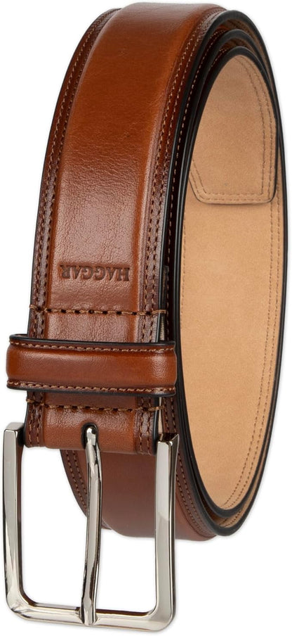 Haggar mens Leather Dress Belt for Suits and Pants - Classic, Formal, Business, Work
