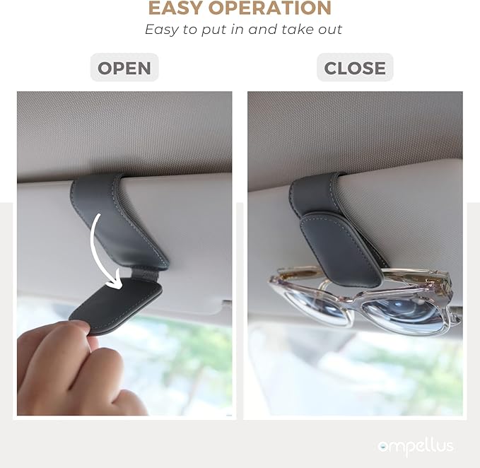 Magnetic Leather Sunglass Holder, Eyeglass Hanger Clip for Car Sun Visor, Suitable for Different Size Eyeglasses (Beige)