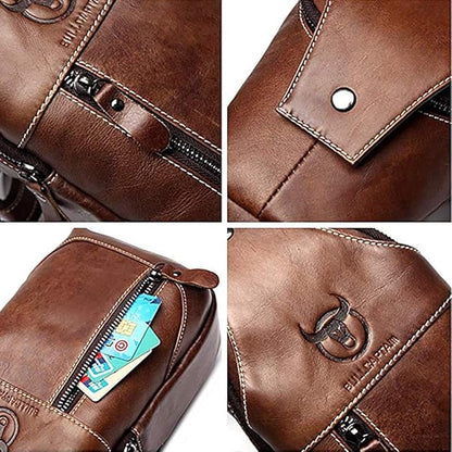 Hebetag Leather Sling Bag Backpack for Men Women Travel Outdoor Sports Camping Casual Crossbody Shoulder Chest Day Pack Backpacks Brown