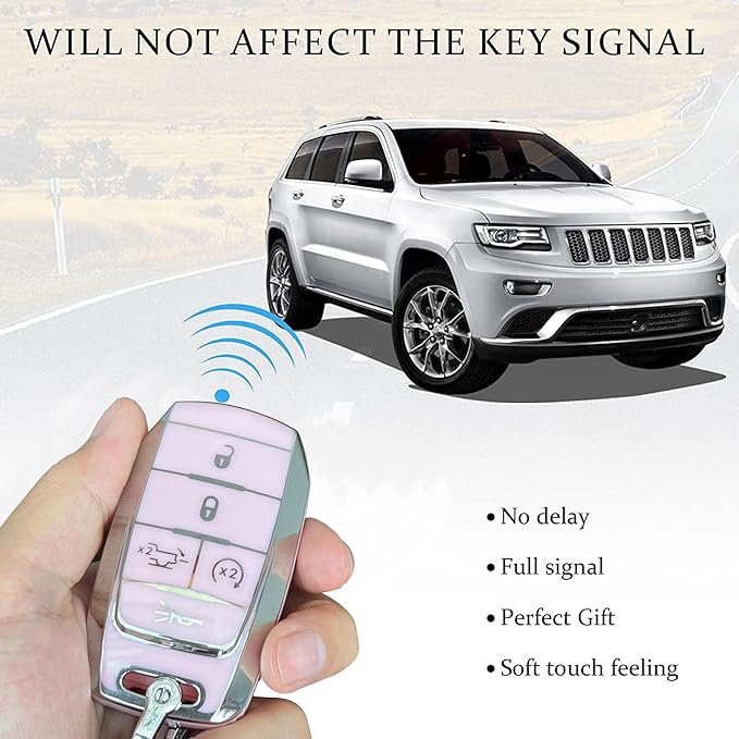 Key Protective Shell for RAM Key Fob Cover with Keychain Fit for RAM 1500 2500 3500 Smart Key Case Accessories (5-Button-Pink-Silver)