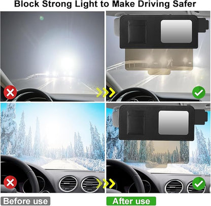 Car Visor Extender with Mirror & Polarized UV400 Lens – 2-in-1 Sun Blocker & Mirror – Retractable Anti-Glare Sunshade Attachment – Reduces Glare, UV, Fog & Snow – 13" Universal Fit – Safe Driving