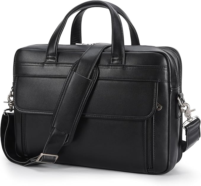 Masa Kawa Leather Briefcase for Men 15.6", 17" Laptop Computer Case Business Travel Work Messenger Cross Body Shoulder Bag