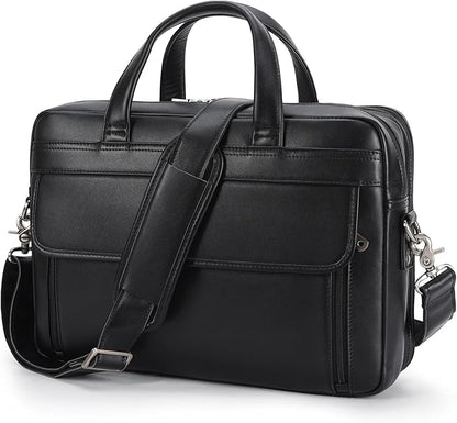 Masa Kawa Leather Briefcase for Men 15.6", 17" Laptop Computer Case Business Travel Work Messenger Cross Body Shoulder Bag