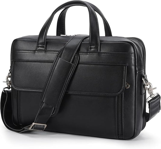 Masa Kawa Leather Briefcase for Men 15.6", 17" Laptop Computer Case Business Travel Work Messenger Cross Body Shoulder Bag