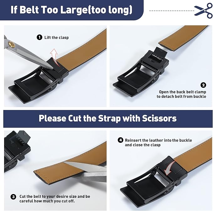 Men's Belt, Leather Ratchet Belt For Men's Dress 3.0cm,1 1/8" Size Adjusted Automatic Buckle