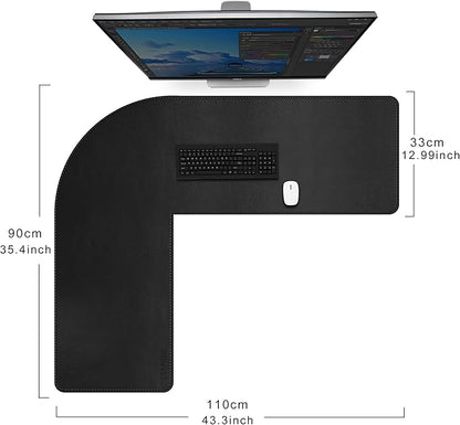 CENNBIE Dual Sided L Shaped Desk Pad,‎‎35.5x43.3x13 inches Corner Leather Desk Pad,l Shaped Desk Gaming mat,Waterproof l Shaped Leather Mouse pad,Home Office Accessories Corner Desk Mat(Black)