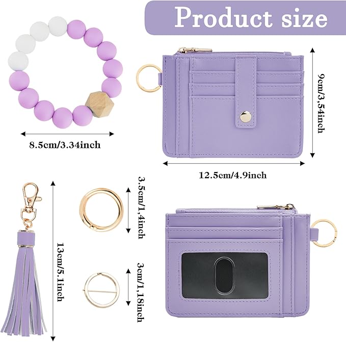 KNGITRYI Wallet Keychain Wristlet for Women,Slim RFID Credit Card Holder Purse Tassel Keychain Bangle Key Ring for Men Women