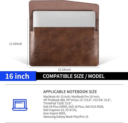 16 inch Genuine Leather Laptop Sleeve for MacBook Pro 16 Inch M5 M4 M3 M2 M1 Pro/Max＆MacBook Air 15 Inch M5 M4 M3 M2 Case,Premium Protective Case Cover with Magnetic Closure-Vintage Dark Brown