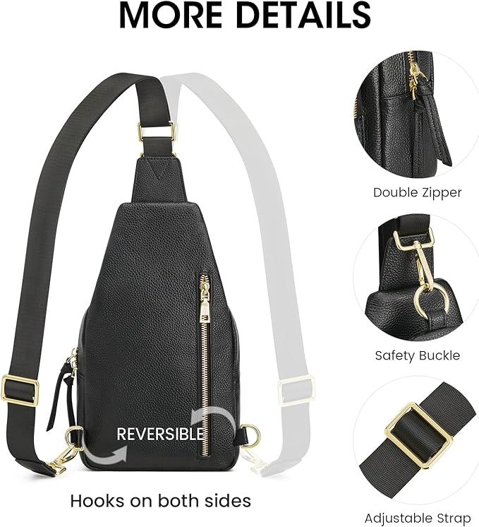 Kattee Small Sling Bag for Women, Leather Fanny Packs Crossbody Purse, Chest Bag for Travel with RFID Blocking, Black