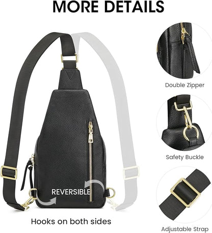Kattee Small Sling Bag for Women, Leather Fanny Packs Crossbody Purse, Chest Bag for Travel with RFID Blocking, Black
