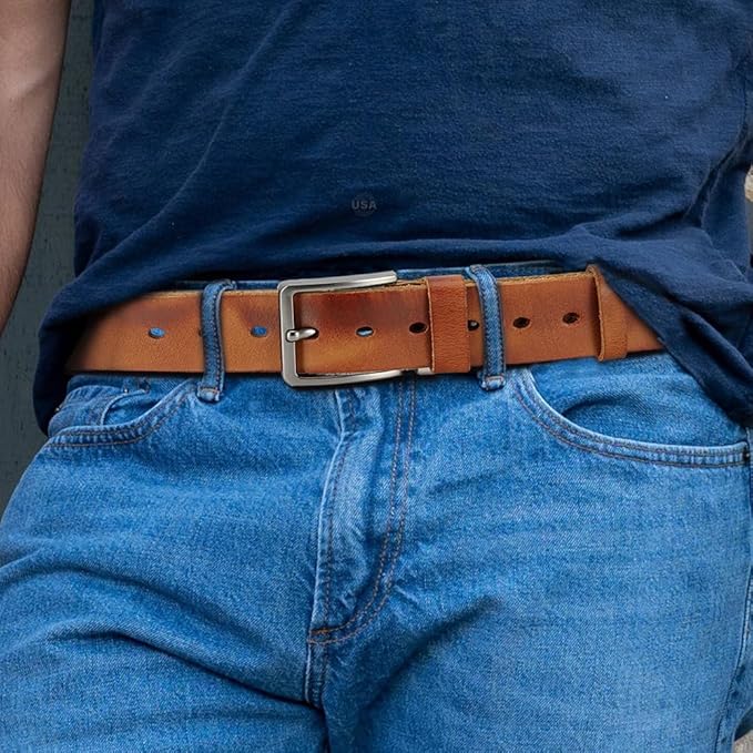 DOOPAI Men's Genuine Leather Casual Belt -Full Grain Leather Belt for Men- 1.5" Handmade Jeans Belt with Gift Box