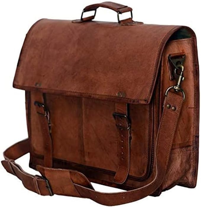 Komal's Passion Leather Briefcase for Men and Women 18 inch Handmade Leather Messenger Bag for Laptop Best Computer Satchel Distressed Bag (Single Pocket)