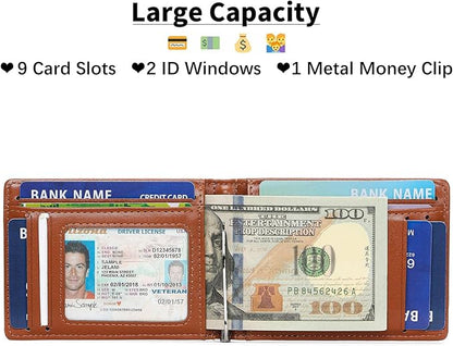Men's Slim Wallet with Money Clip RFID Blocking Bifold Credit Card Holder Gifts for Men