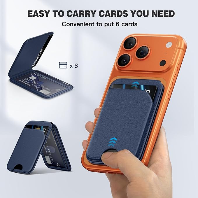 QYQBOON Magnetic Wallet for iPhone - Mag-Safe Wallet Lightweight Magnetic Phone Stand Adjustable Leather Card Holder for iPhone 17/16/15/14/13/12 Series, Not for Mini (Dark Blue)