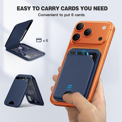 QYQBOON Magnetic Wallet for iPhone - Mag-Safe Wallet Lightweight Magnetic Phone Stand Adjustable Leather Card Holder for iPhone 17/16/15/14/13/12 Series, Not for Mini (Dark Blue)