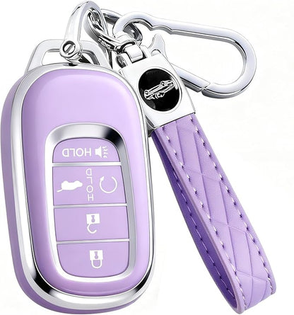 Key Fob Cover for Honda - Premium Soft TPU Shell Full Protection Case with Keychain, Fits HR-V CR-V Pilot Accord Civic Passport, Purple 5-Button