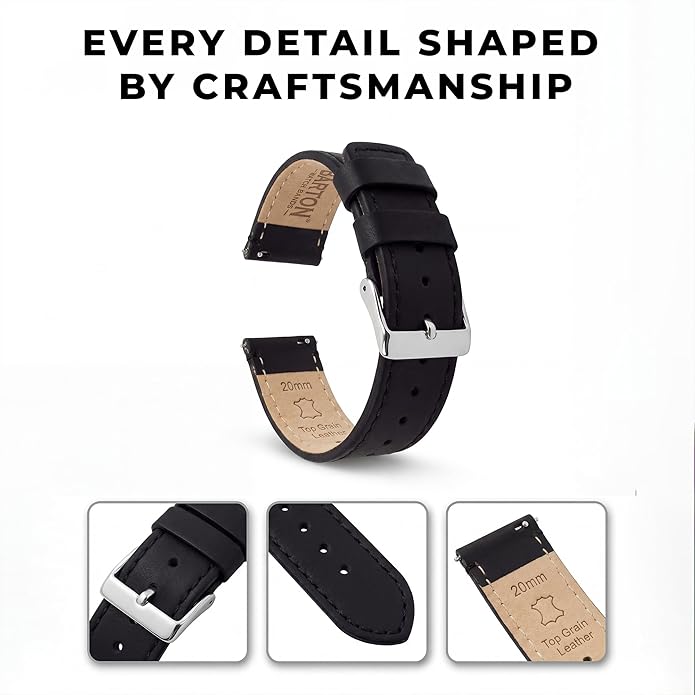 BARTON WATCH BANDS - Top Grain Leather Watch Bands Compatible with Apple Watch Models - 1, 2, 3, 4, 5, 6, 7, 8, 9, 10, SE, Ultra & Ultra 2