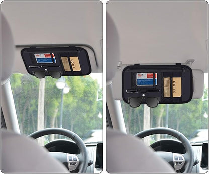 Car Sun Visor Organizer, Wisdompro Vehicle Interior Accessories Storage Pouch Auto Registration Holder with Elastic Strap for Sunglass, Documents, Cards, Pen, Drivers License, etc. (Black)