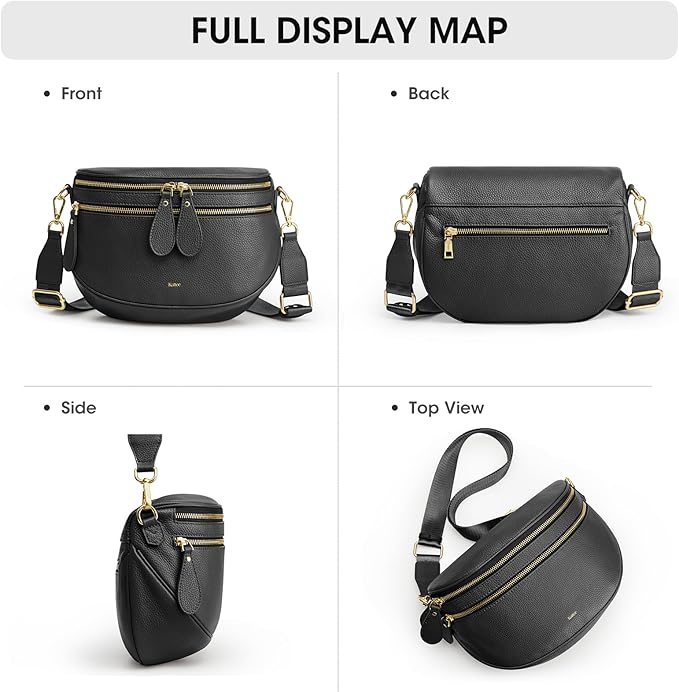 Kattee Crossbody Bag Bum Bags for Women, Leather Fanny Packs Belt Bag, Spacious Sling Purses for Women with RFID Blocking, Black