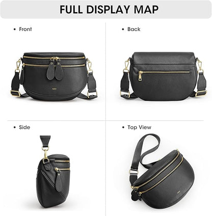 Kattee Crossbody Bag Bum Bags for Women, Leather Fanny Packs Belt Bag, Spacious Sling Purses for Women with RFID Blocking, Black