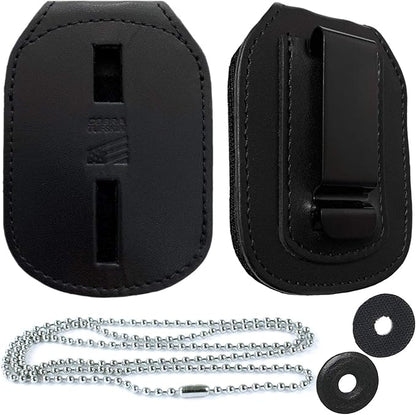 Oval Belt Clip Badge Holder Shield Style Leather with Neck Chain
