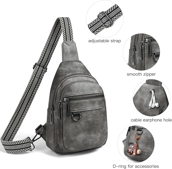 Leresas 7L Sling Bag for Women Men Vegan Leather Crossbody Bags Fanny Pack Purse Backpack Over Shoulder Bag Travel Anti Theft