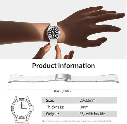 ULLCHRO FKM Rubber Watch Strap, Cut to Size Quick Release Fluororubber Watch Band Soft Replacement Watchband with Silver Milled Clasp for Men Women 18mm 19mm 20mm 21mm 22mm