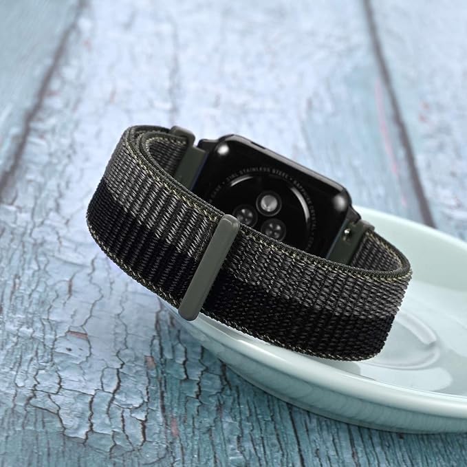 WOCCI 22mm Adjustable Nylon Watch Band, Quick Release Sport Loop Strap (Black/Grey)