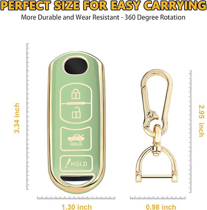 FT FUNTOR for Mazda Key Fob Cover,4 Buttons TPU Key Cover with Golden Edge,Compatible with Mazda 3 6 8 CX-3 CX-5 CX-7 CX-9 Atenza Miata MX-5 with Keychain (A-Green)