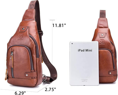 LUKZIJAES Genuine Leather Sling Bag for Men