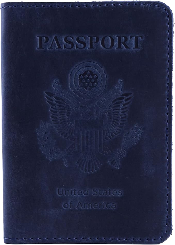 INCARNE US Leather Passport Holder for Travel - Passport Case - Passport Wallet for Men - Passport Cover for Women Sleeve Protector - Travel Essentials Vacation Luggage Travel Gifts - Vintage Blue
