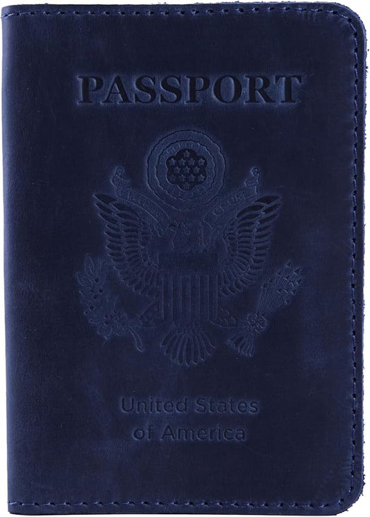 INCARNE US Leather Passport Holder for Travel - Passport Case - Passport Wallet for Men - Passport Cover for Women Sleeve Protector - Travel Essentials Vacation Luggage Travel Gifts - Vintage Blue