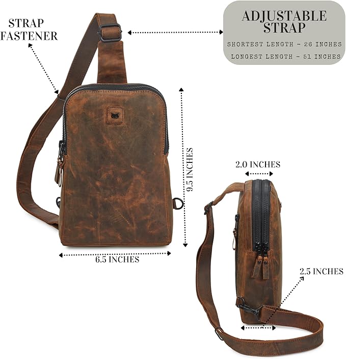 Leather Sling Bag for Women Genuine Crossbody Purse Small Trendy Cross Over Chest with Phone and Credit Card Slots (Cognac Crazy Horse)