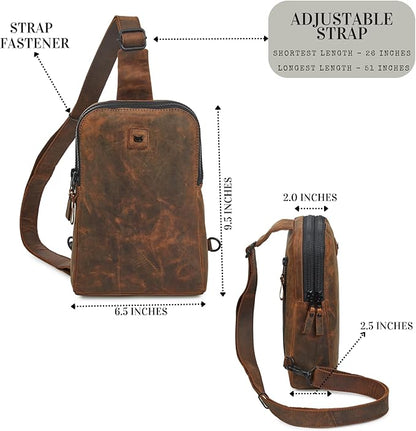 Leather Sling Bag for Women Genuine Crossbody Purse Small Trendy Cross Over Chest with Phone and Credit Card Slots (Cognac Crazy Horse)