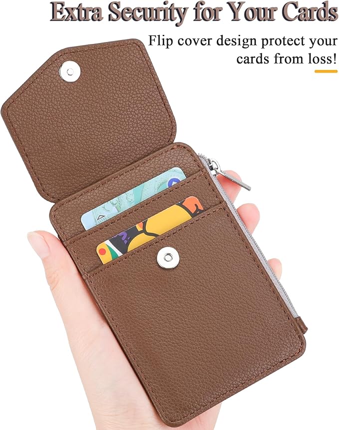 Teskyer Badge Holder with Side Zip Pocket, Multiple Card Slots Leather ID Holder Wallet with Neck Lanyard for Office Staffs, Teachers/Students, Workers, Cruise Cards, Bus/Metro Cards, Lichee Coffee