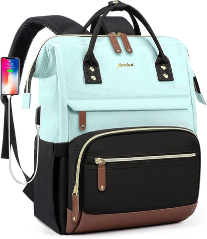 Laptop Backpack for Womem Work Bags: 15.6 Inch Travel BackPacks With USB Charging Port Durable Back Pack Anti Theft Fashion College BookBag Purse Bussiness Daypack for Nurse Teacher Light Blue Black