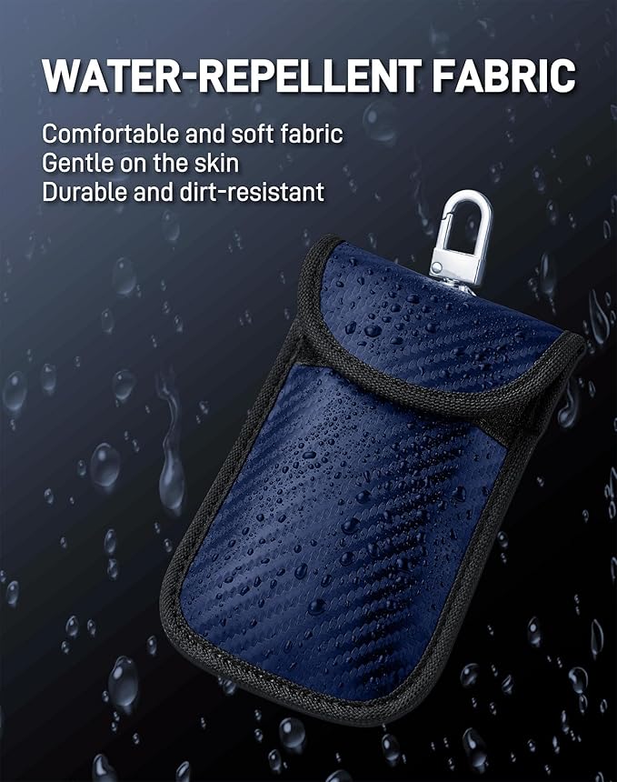 Upgraded Faraday Bag for Key Fob (2 Pack), Premium Faraday Key Fob Protector– Car RFID Signal Blocking, Car Security Protection, Anti-Theft Pouch, Anti-Hacking Case Blocker Blue