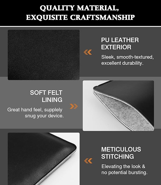 MoKo Laptop Sleeve Compatible with MacBook Air 13.3 M5/4/3/2/1, 13-in Mac Pro M2/M1 & MacBook Neo A18, PU Leather Notebook Computer Protective Carrying Bag Slim Stylish Case Pouch, Black