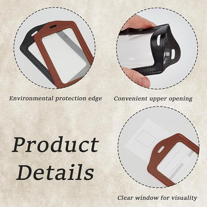 4PCS Doubel Sided PU Leather Badge Holder with Clear Window 2 Colors Vertical ID Card Case Waterproof Leather Photocard Protector Name Badge Pouch for Office Staff Students School