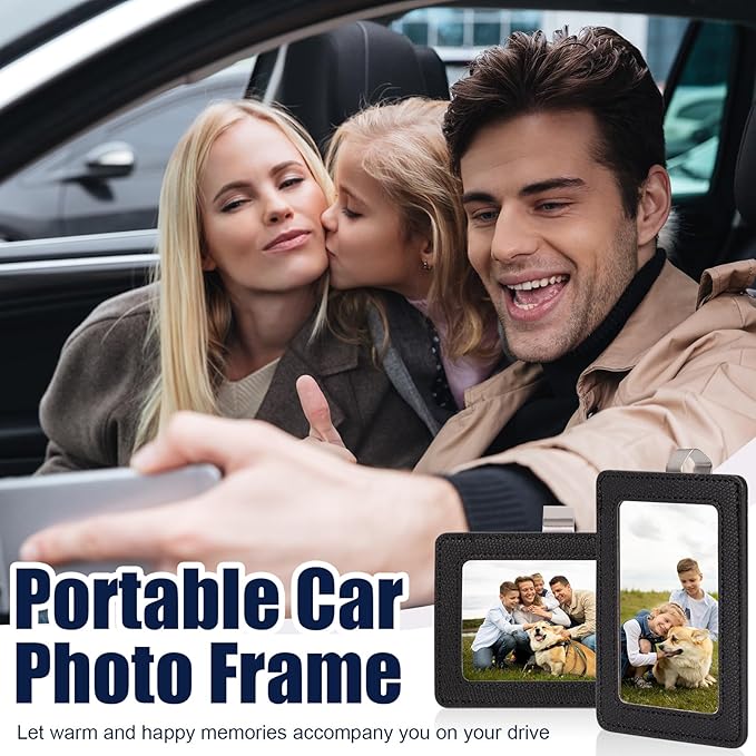 2 Pack Car Picture Frame Visor Clip Leather Sun Visor Photo Clip Holder Personalized Car Picture Holder Display Visor Photo Frame Vertical Horizontal fit 2.36"x3.54" Photo Mini Instant Film