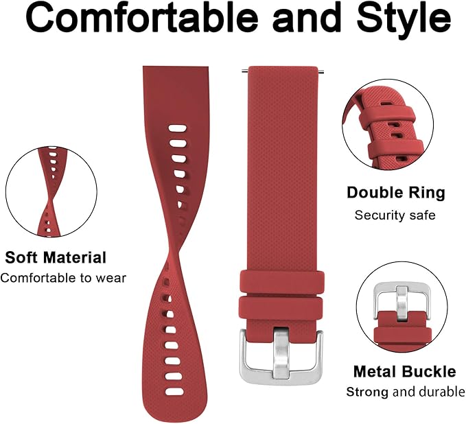 GEAK Compatible with Garmin Vivoactive 5/Vivoactive 3 Music Watch Band,20mm Silicone Band for Galaxy Active 2 40mm 44mm Bands/Samsung Gear Sport/Galaxy Watch Band 42mm Smartwatch Women Men Red