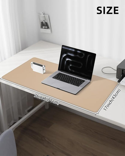 Leather Desk Protector, Large Mouse Pad & Waterproof PU Leather Blotter Mat - Non-Slip Desk Cover for Office and Home (Apricot, 36" x 17")